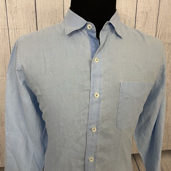 Tommy Bahama Men's Large Light Blue Linen Long Sleeve Button-Front Shirt - Picture 3 of 9